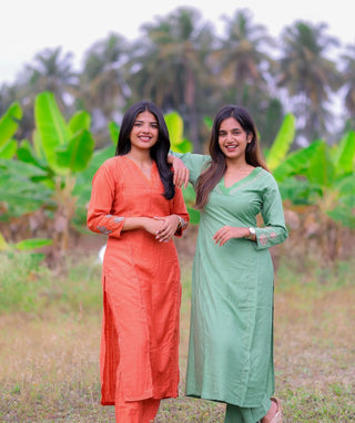 Elegant Orange Embroidered Kurti with Bottom - Festive Wear