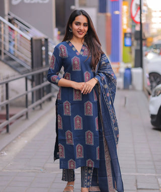 Midnight Sapphire Cotton 3 Piece Set with Pockets