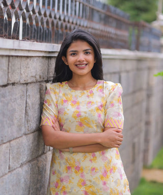 Ivory Bloom Cotton Co-Ord Set with Pockets for Women