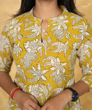 Elite Mustard Gold Cotton Kurti with Lining & Open Slit