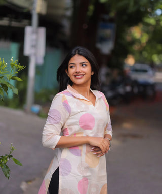 Blush Confetti Cotton Kurti with 3/4 Sleeves for Women