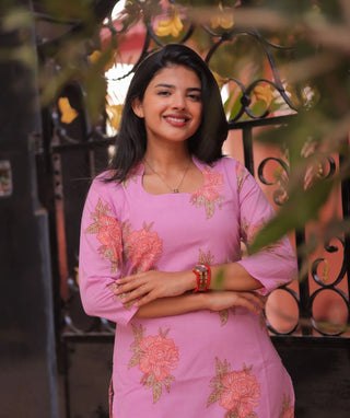 Rosewater Blush Cotton Kurti with 3/4 Sleeves
