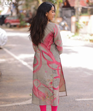Misty Rosewood Muslin 3/4 Sleeve Cotton Kurti