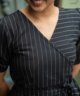 Cotton Maxi Dress in Midnight Lines with Pockets