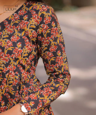 Midnight Cocoa Cotton Short Top – 3/4 Sleeve