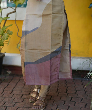 Desert Sand Harmony Shimmer Tissue Kurti – 3/4 Sleeve