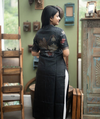 Velour Noir Russian Silk Kurti with Elbow Sleeves – Casual