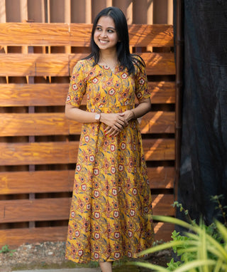 Canary Yellow Cotton Maxi Dress with Lining - Casual
