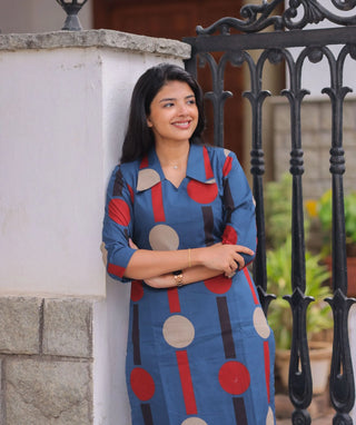 Indigo Ember Cotton Co-Ord Set with 3/4 Sleeves