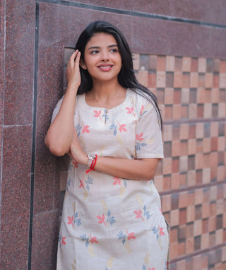 Ivory Petal Mist Cotton Foil Print Kurti