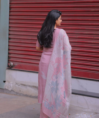 Pink Whisper Organza 3 Piece Set with Pockets & Dupatta