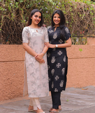 Ivory Sand Leaf Siberian Tussar Co-Ord Set with Pockets