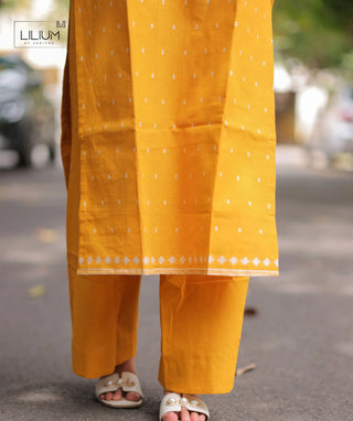 Amber Marigold Handloom Cotton Co-ord Set with Wide Pants