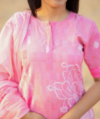 Blush Pink Cotton 3-Piece Set with Embroidery – Casual Wear