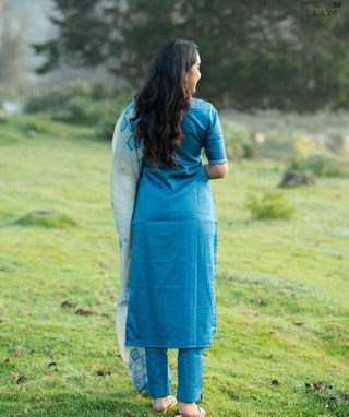 Ocean Teal Breeze Hand Embroidered Muslin 3 Piece Set
