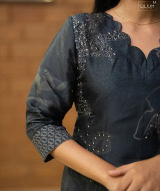 Noir Black Muslin Silk 3-Piece Set – Festive Elegance