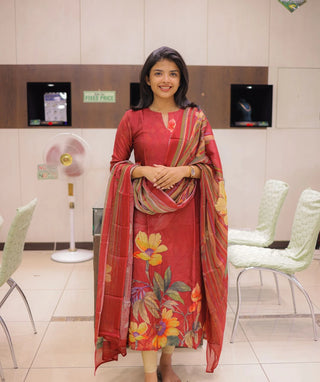 Russet Red A-Line Kurti with Shawl – Casual Wear