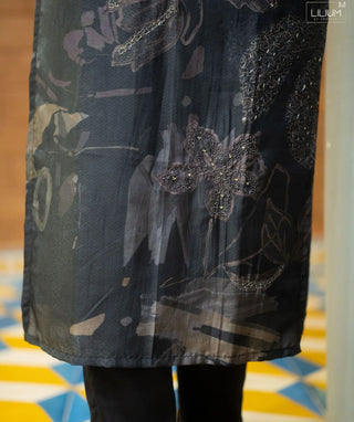 Noir Black Muslin Silk 3-Piece Set – Festive Elegance