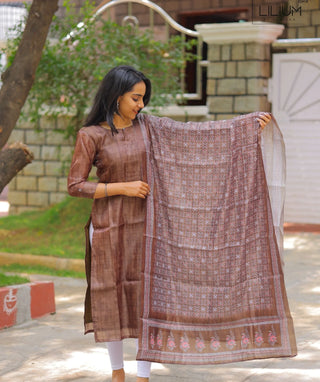 Hazel Brown Chanderi Kurti with Shawl – Casual Elegance