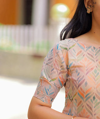 Gold Tissue Silk Kurti with Multicolour Abstract Print