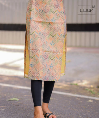 Gold Tissue Silk Kurti with Multicolour Abstract Print