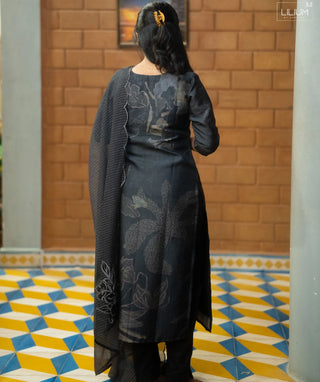 Noir Black Muslin Silk 3-Piece Set – Festive Elegance