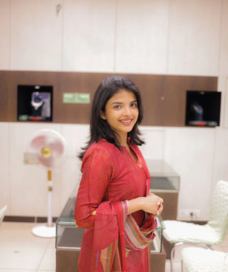 Russet Red A-Line Kurti with Shawl – Casual Wear