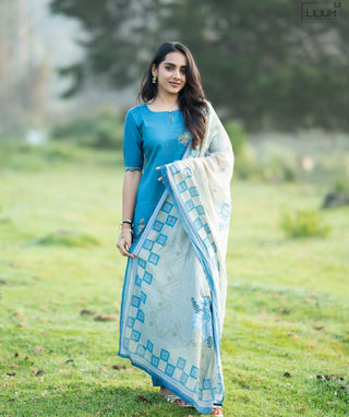 Ocean Teal Breeze Hand Embroidered Muslin 3 Piece Set