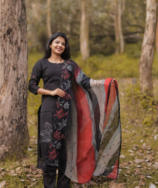 Midnight Onyx Black Hand Embroidered Organza 3 Piece Set
