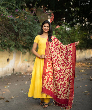 Golden Marigold Handloom Silk 3-Piece Festive Set