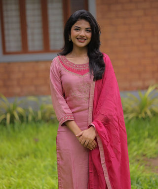 Rose Petal Blush Tissue Silk Festive 3-Piece Set