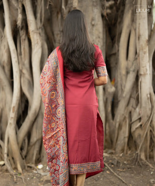 Rosso Opulence slub Silk Kurti with Shawl & Elegance