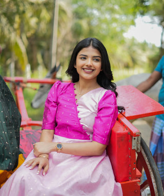 Festive Maxi Dress in Light & Dark Pink Chanderi Silk