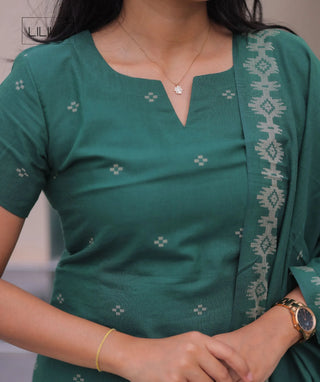 Emerald Sage Cotton Handloom 3-Piece Set with Pockets