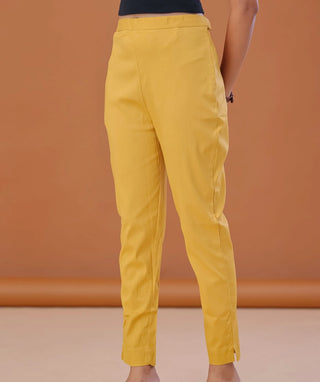 Sunlit Mustard Cotton Lycra Ready-to-Wear Bottom with Pockets