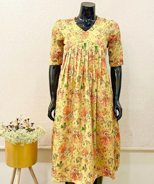 Yellow Crepe Maxi with Hand embroidery