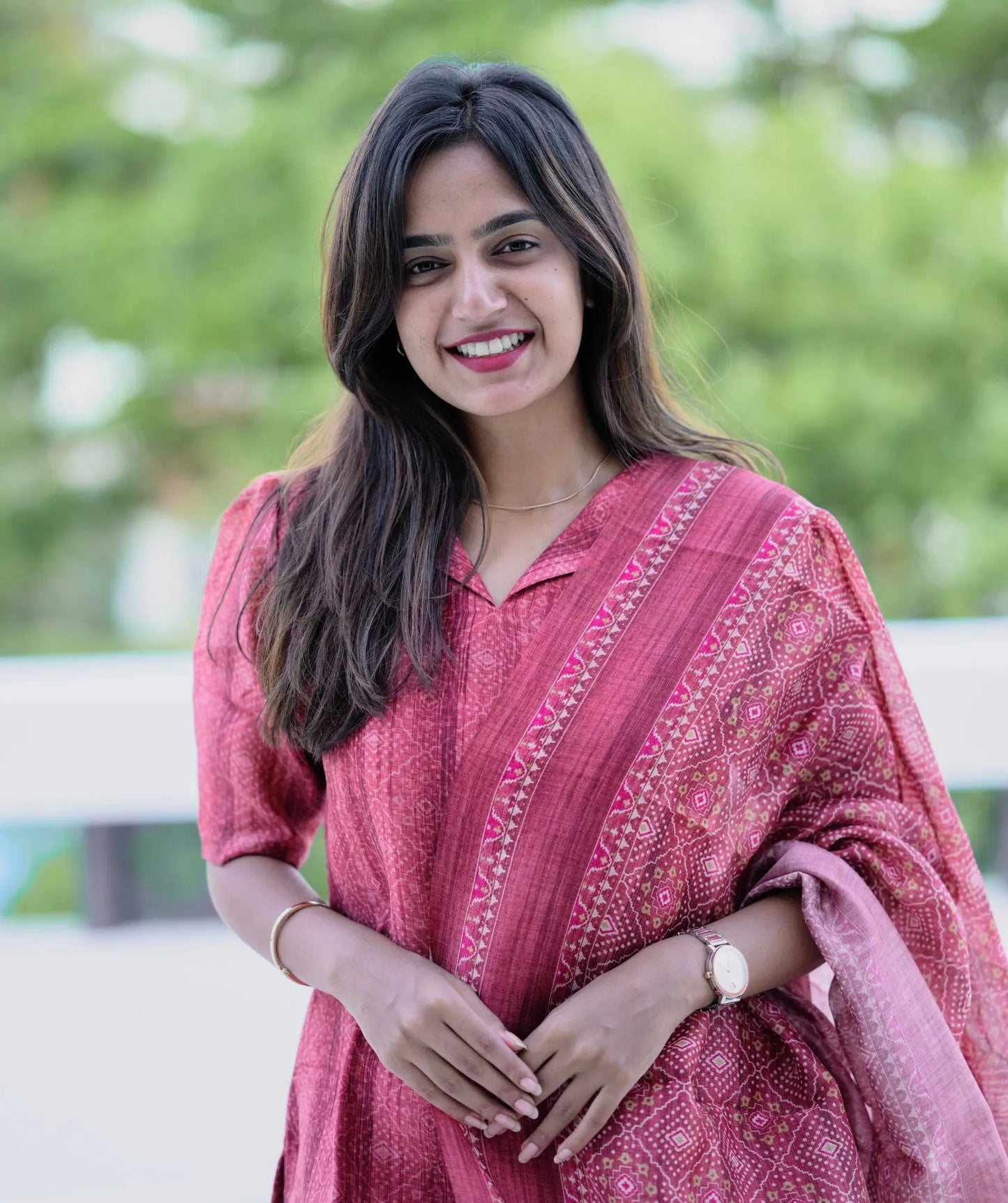 Scarlet Red Chanderi Kurti with Shawl - Traditional Wear