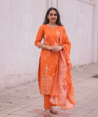 Saffron Petal Shine Cotton 3 Piece Set with Pockets