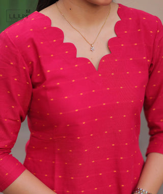 Pink Garnet Cotton Handloom Kurti – 3/4 Sleeve