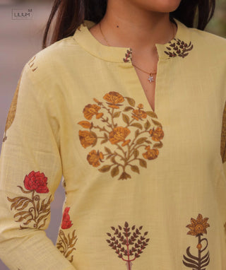 Chic Buttercream Blossom Cotton Kurti for Daily Wear