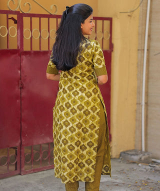 Ochre Olive Cotton Co-ord Set with Elbow Sleeves