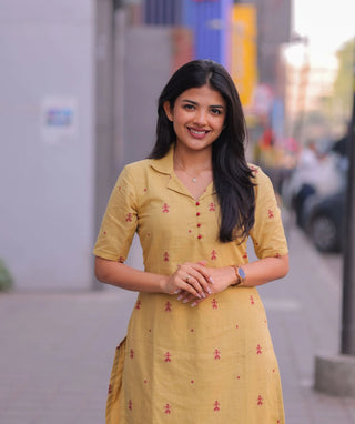 Golden Dune Handloom Cotton Kurti – Minimal Everyday Wear