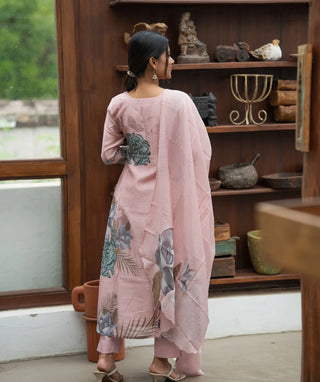 Rosewater Veil Muslin 3-Piece Set with Hand Embroidery