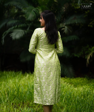 Green Harmony Banaras Kurti With Open Slit 3/4 Sleeve