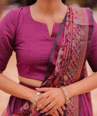 Velour Royale Linen Slub Crop Top Skirt Set with Dupatta