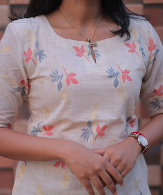 Ivory Petal Mist Cotton Foil Print Kurti
