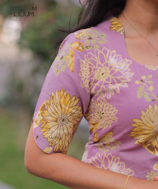 Lilac Golden Mist Cotton Kurti with Elbow Sleeves