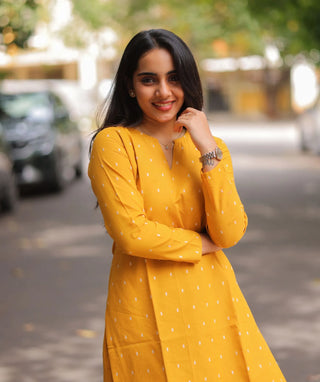 Amber Marigold Handloom Cotton Co-ord Set with Wide Pants