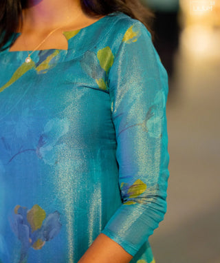 Aqua Marine Shimmer Tissue Kurti – Elegant Casual Wear