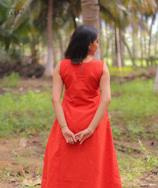 Tangerine Luxe Handloom Cotton A-Line Coords Set